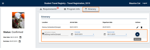 edit travel reg - itinerary